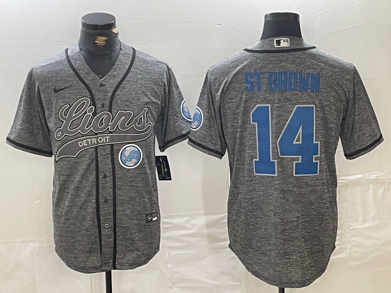 Men Detroit Lions 14 ST Brown Grey Joint Name 2024 Nike Limited NFL Jersey style 3